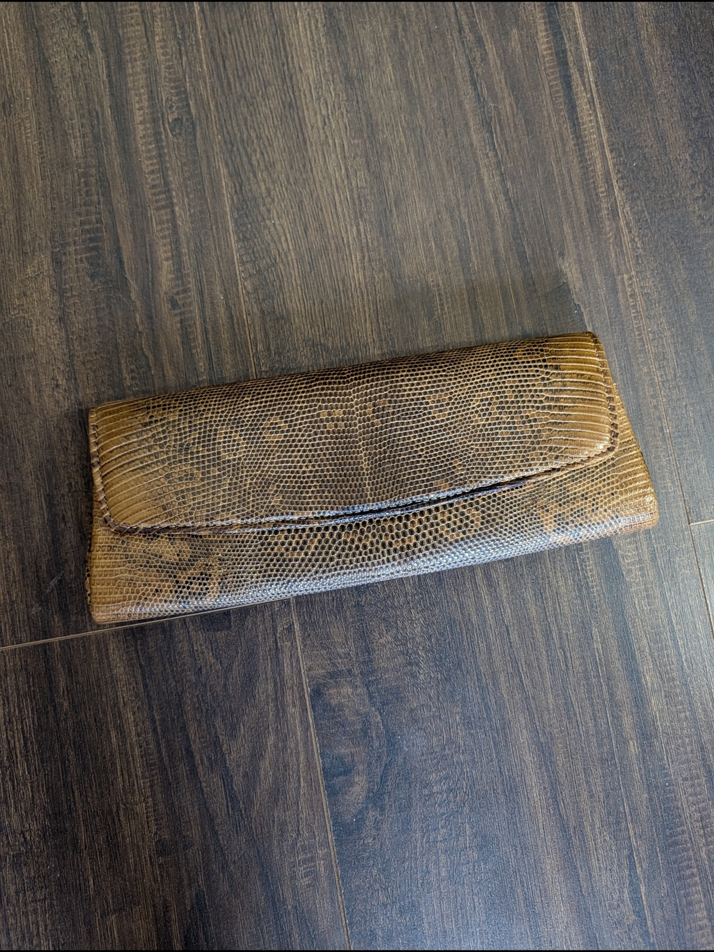 Vintage Japanese Brown Real Snakeskin Snap Flap Clutch Handbag Wallet